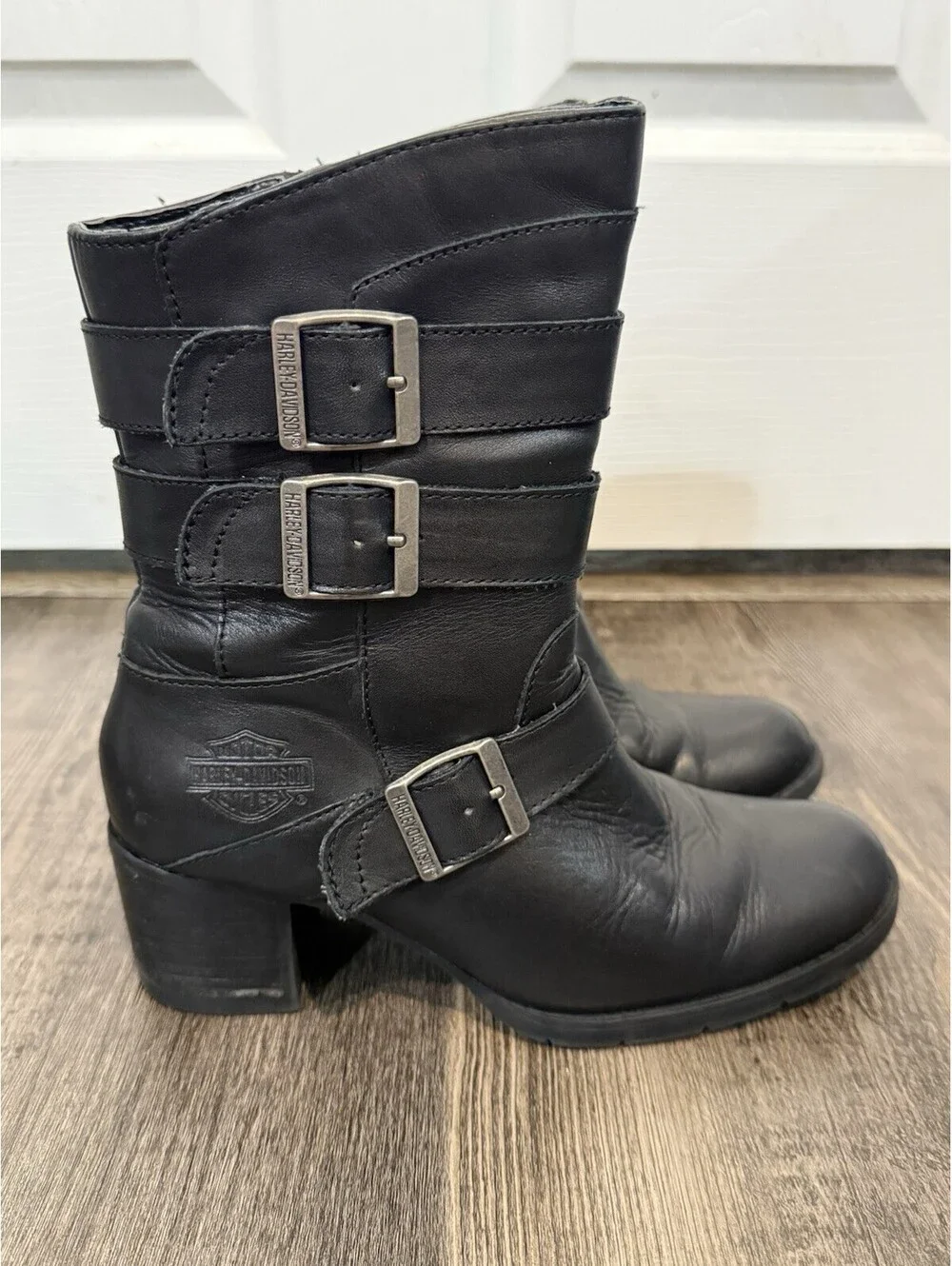 Harley Davidson Womens Leather Boots Shoes Medium Black Holly Sz 6M